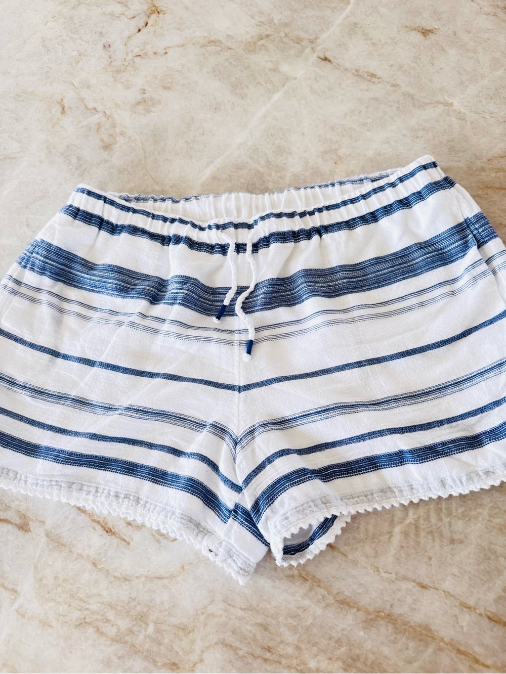 Polo Ralph Lauren Linen Blend Striped Beach Shorts White Blue Small